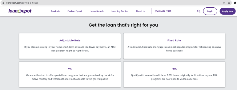 LoanDepot mortgage product options