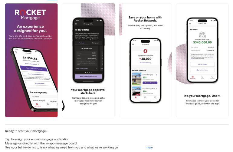 Rocket Mortgage receives high marks for its mobile app.