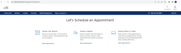 Citi Appointment Schedule Portal