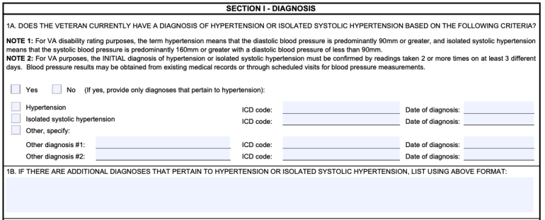 DBQ section for diagnosis information for hypertension