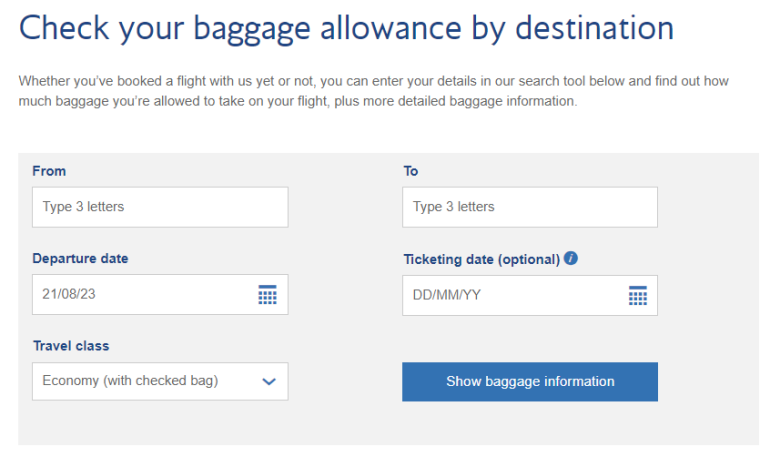 euro traveller ba baggage allowance