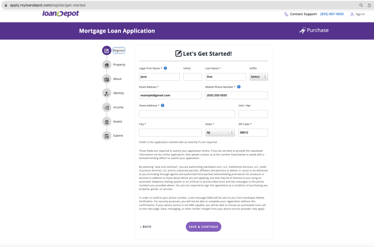 LoanDepot application portal
