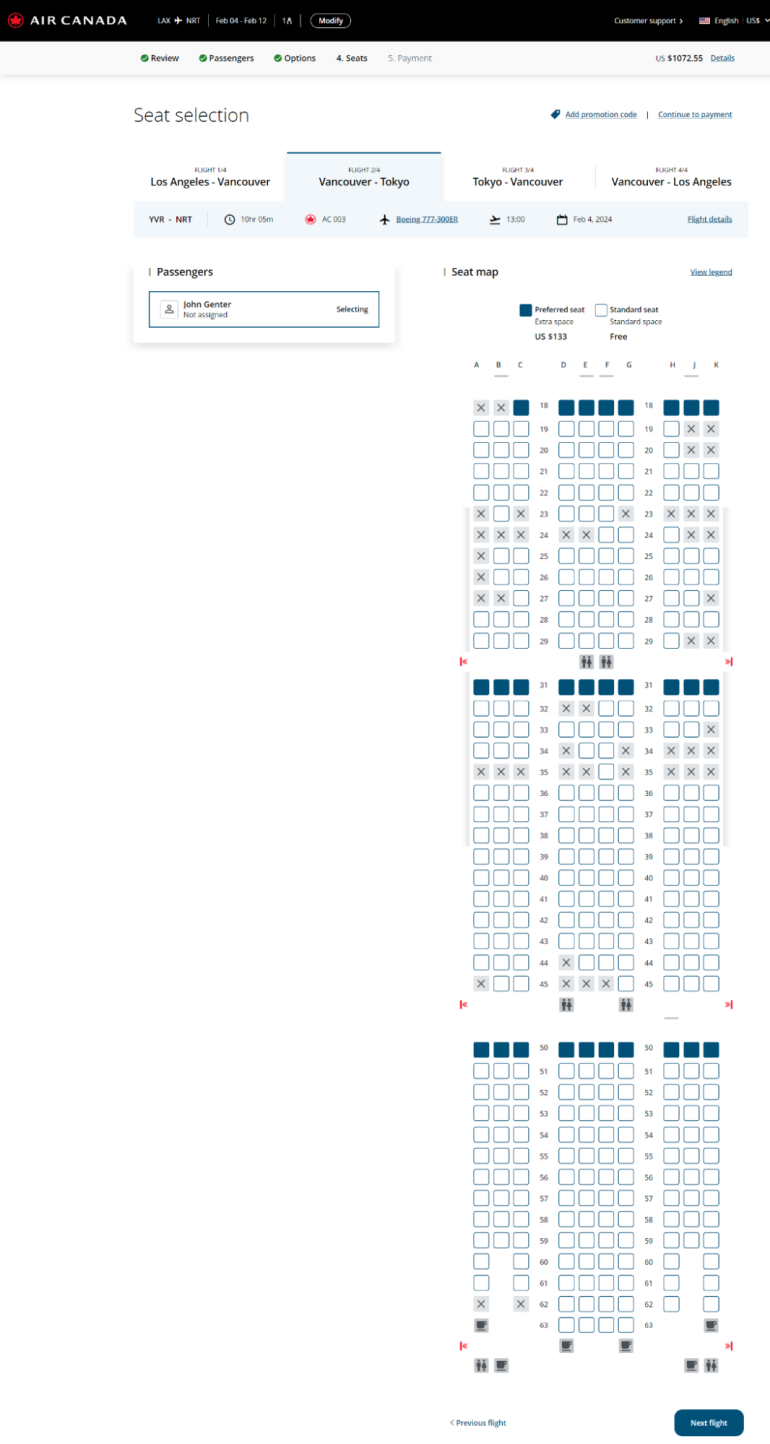 air canada seat selection with child