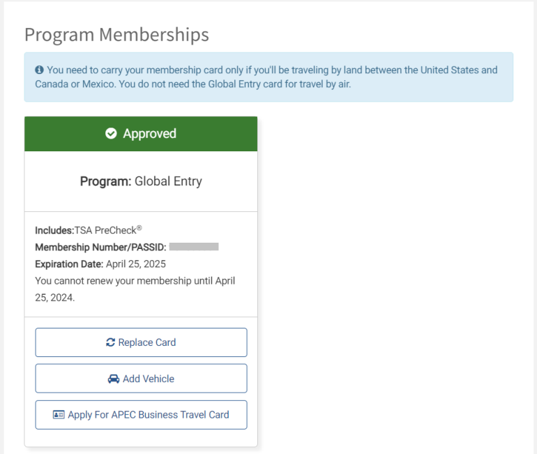 travel card with global entry