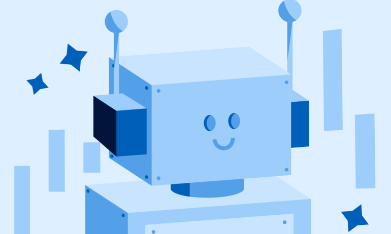 An illustration of a robot, conceptually representing AI stocks.
