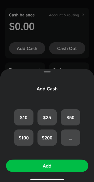 Loading money on Cash App looks like this. Tap the Money tab in the app’s home screen, tap “Add Cash” and input how much cash you’d like to add from your linked account. 