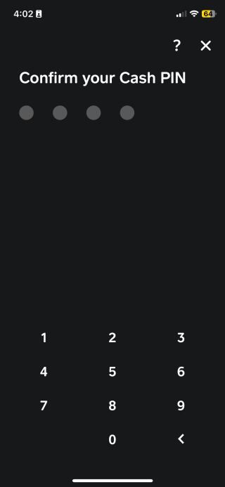 Completing your transaction to add money to your balance in the Cash App looks like this. You'll need to enter your Cash App PIN. 