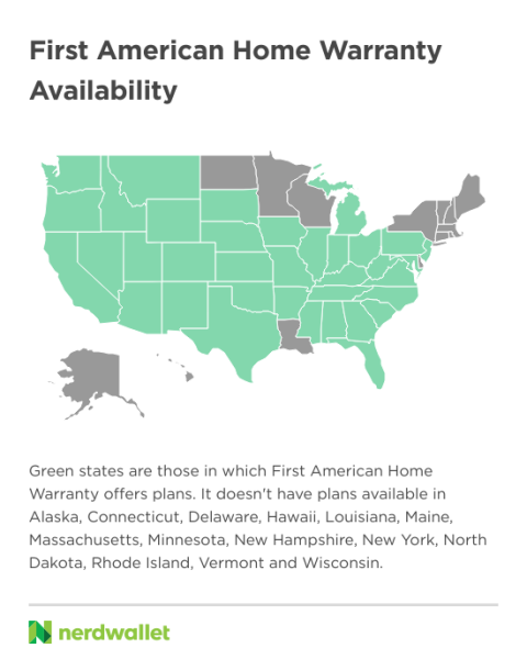 A map showing the states in which First American Home Warranty offers plans.