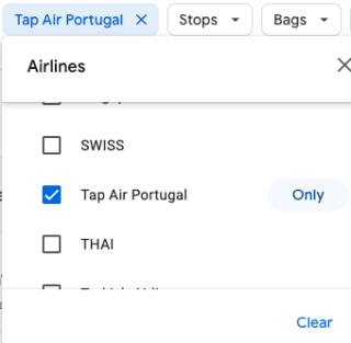 tap portugal filter