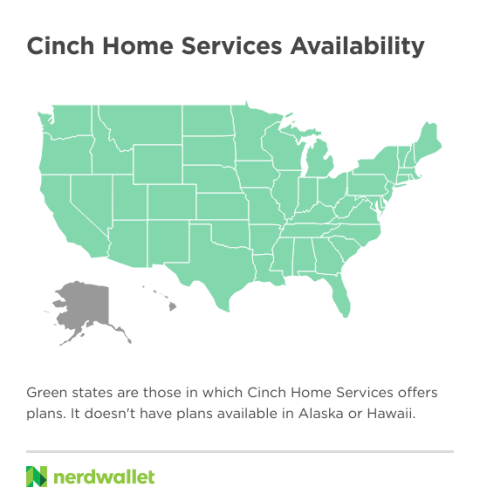 A map of the 48 states in which Cinch Home Services offers plans.