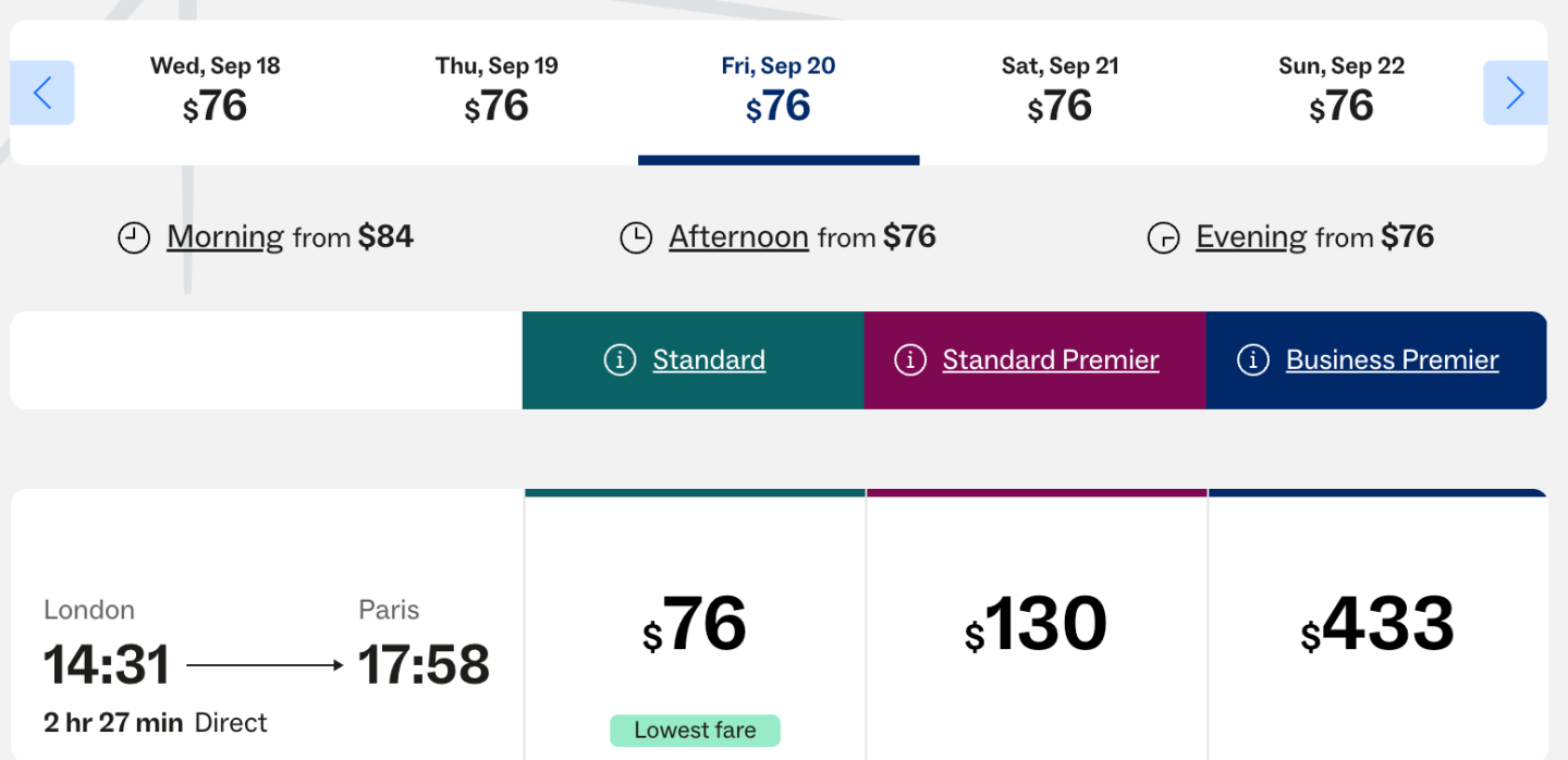 eurostar travel times from london