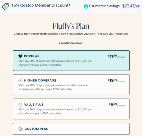 Costco pet insurance plan options from Figo