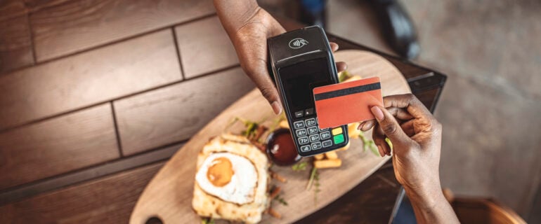 Credit card is declined while person is trying to pay for brunch.