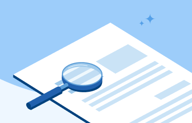 illustration of a magnifying glass over a piece of paper with colored bars signifying text