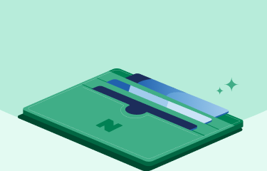 illustration of a NerdWallet branded wallet with cards inside