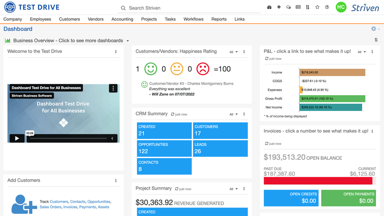 Striven dashboard.