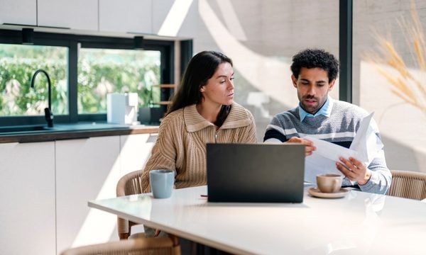 Couple doing financial planning.