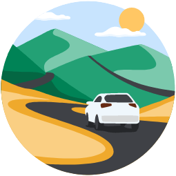illustration of car driving into hills