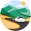 illustration of car driving into hills