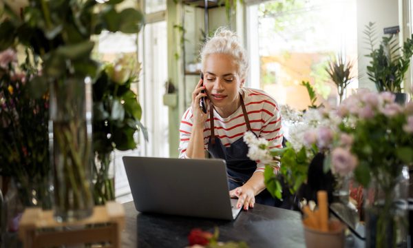 Woman working in flower shop