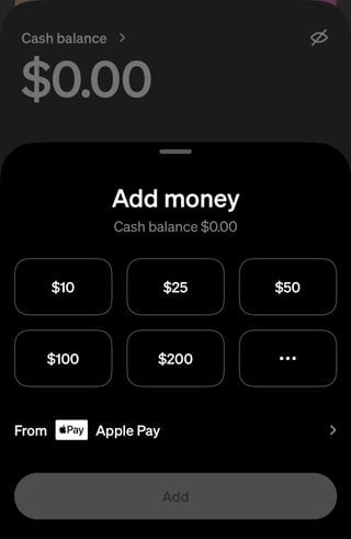 Loading money on Cash App looks like this. Tap the Money tab in the app’s home screen, tap “Add money” and input how much cash you’d like to add from your linked account.