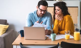Adult, computer, bills
