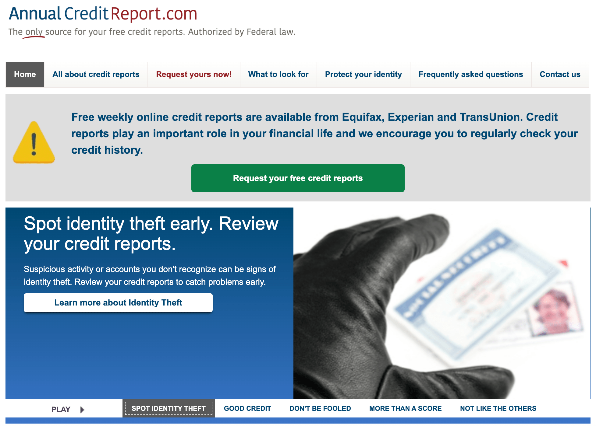 Annual Credit Report Website, Glove